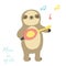 Cute singing sloth playing little ukulele.
