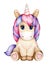 Cute  sitting baby unicorn cartoon.