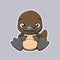 Cute sitting platypus. Mascot. Flat cartoon style.