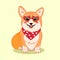 Cute sitting smiling corgi dog with heart-shaped sunglasses and accessories on vacation vector cartoon illustration. Kawai corgi