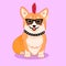 Cute sitting smiling corgi punk dog with mohawk and punk rock accessories vector cartoon illustration. Kawai corgi puppy print.