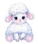 Cute,  sitting, white sheep cartoon.