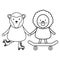 Cute skater lion with monkey in skates childish characters