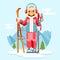 Cute skier girl ski winter sport resort holidays skiing mountain flat design vector illustration