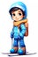 Cute Skiing Boy Dressed in Winter Clothes Cartoon Character