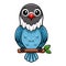 Cute slaty blue love bird cartoon on tree branch