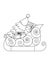 Cute sled with Christmas tree and gifts. Black and white Christmas coloring page