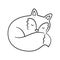 Cute sleep fox in doodle style. Hand drawn vector illustration