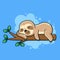 Cute Sleep Sloth Cartoon Cartoon Vector Icon Illustration. Animal Icon Concept on Blue Background