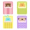 Cute sleeping animal set. Cat, bear, dog rabbit, hare and bunny. Bed, blanket pillow. Baby background. Flat design.