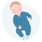 Cute sleeping baby boy in blue clothes, newborn baby boy. Children\\\'s card, print, illustration