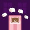 Cute sleeping bear. Jumping sheeps. Cant sleep going to bed concept. Counting sheep. Animal set. Blanket pillow room two windows.