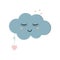 Cute sleeping cloud character with eyes closed, vector isolated illustration in flat color boho style