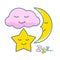 Cute sleeping cloud, star and moon icons set.