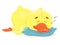 Cute sleeping duckling on a pillow. Vector illustration in cartoon flat style. White background.