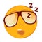 Cute sleeping emoticon in a sunglasses on white background.