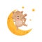 Cute sleeping kitten and moon, lovely animal cartoon character, good night design element, sweet dreams vector