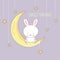 Cute sleeping rabbit sitting in moon. Sweet dreams design element.