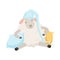 Cute sleeping sheep character wearing hat, funny humanized animal vector Illustration