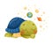 Cute sleeping turtle astronaut. Adorable baby tortoise character flying in outer space vector illustration