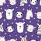 Cute sleepy animals seamless pattern