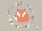 Cute sleepy Christmas fox surrounded with floral decoration