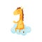 Cute sleepy little giraffe sitting on a cloud, lovely animal cartoon character, good night design element, sweet dreams