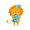 Cute sleepy little lion in a night cap with pillow, lovely animal cartoon character, good night design element, sweet