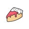 Cute slice of cake drawing. Vector isolated. Illustration.