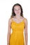 Cute slim young woman on summer yellow dress