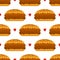 Cute sloppy joe sandwiches, burgers with minced meat and red hearts vector seamless pattern background