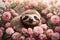 A cute a sloth baby in flowers. ai generative