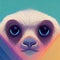 Cute sloth face. Illustrative artistic head of a sloth. Closeup cute colorful sloth portrait. Digital illustration based