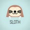 Cute sloth head design on blue background. Wild Animal