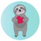 Cute sloth holding red heart