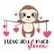 Cute Sloth. I love you slow much, vector.