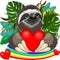Cute Sloth in Love Holding a Red Heart