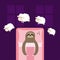 Cute sloth sleeping sign zzz. Jumping sheeps. Cant sleep going to bed concept. Counting sheep. Hands on blanket pillow. Animal set