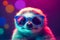 Cute sloth wearing sunglasses. animal on summer vacation, animal illustration. Ai generative