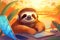 Cute sloth working as a online supporter