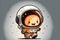 Cute small astronaut chibi picture. Cartoon happy drawn characters