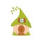 Cute small house with green roof, fairytale fantasy house for gnome, dwarf or elf vector Illustration on a white