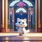 Cute Small Kitten Waving and Smiling: Greeting in Front of Theater Door (Unreal Engine Cozy