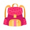 Cute small pink and yellow child backpack on white background