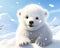 cute small polar bear in the snow.