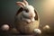 Cute small rabbit inside a big easter egg. Generative AI