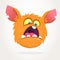 Cute small scared cartoon monster. Satisfied orange monster emotion. Halloween vector illustration