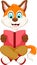 Cute smart fox reading book