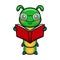 Cute smart little caterpillar cartoon reading a book