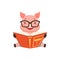 Cute smart pig sitting on the floor anf reading book, funny cartoon animal vector Illustration